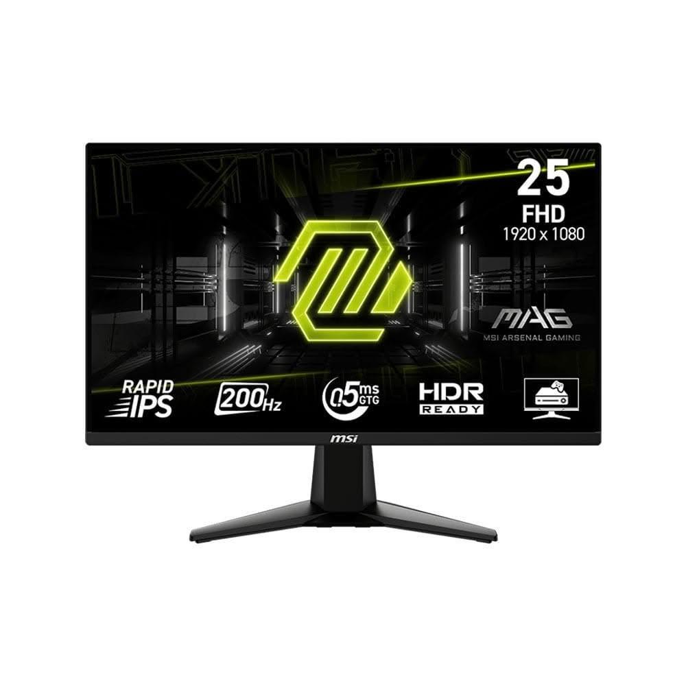  MSI微星 255F 25吋 IPS 面板電競顯示器，提供 FHD 解析度與 HDMI 訊號輸入，具備 2~5ms 超快反應時間、151~350 cd/m² 亮度、178° 廣視角及零閃屏技術，支援壁掛式安裝，無內建喇叭，適合遊戲玩家與專業使用者，享原廠三年保固，BSMI 認證 R33088。 