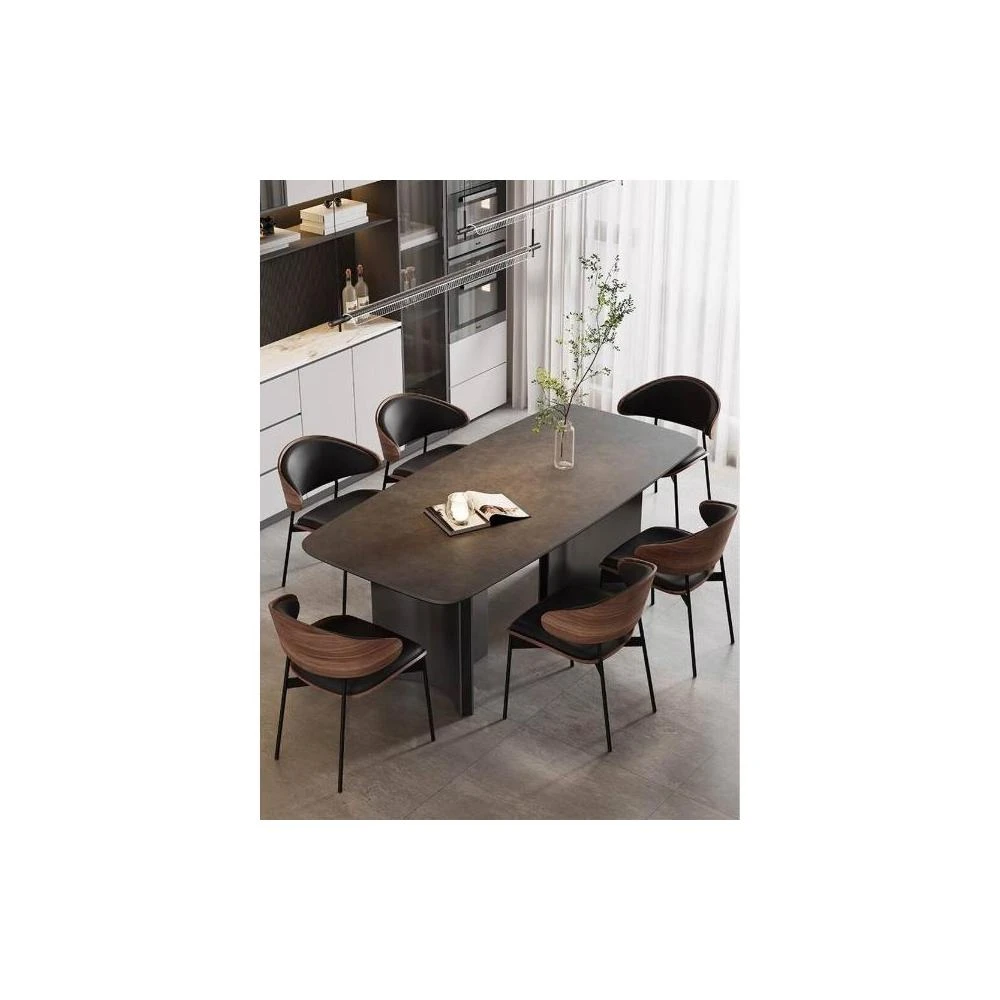 意式極簡巖板餐桌2025年新款長方形餐桌椅現代輕奢客廳黑色飯桌