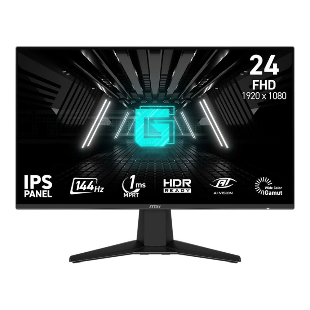  MSI微星 G242L 24吋LCD電腦螢幕，採用IPS面板，提供FHD最大解析度與1ms超快反應時間，適合電競玩家。支援HDMI訊號輸入，亮度超過351cd/m²，178度水平垂直可視角度，16:9長寬比，無內建喇叭。原廠保固3年，BSMI認證R33008，專為遊戲設計的電競顯示器，提升您的視覺體驗。 