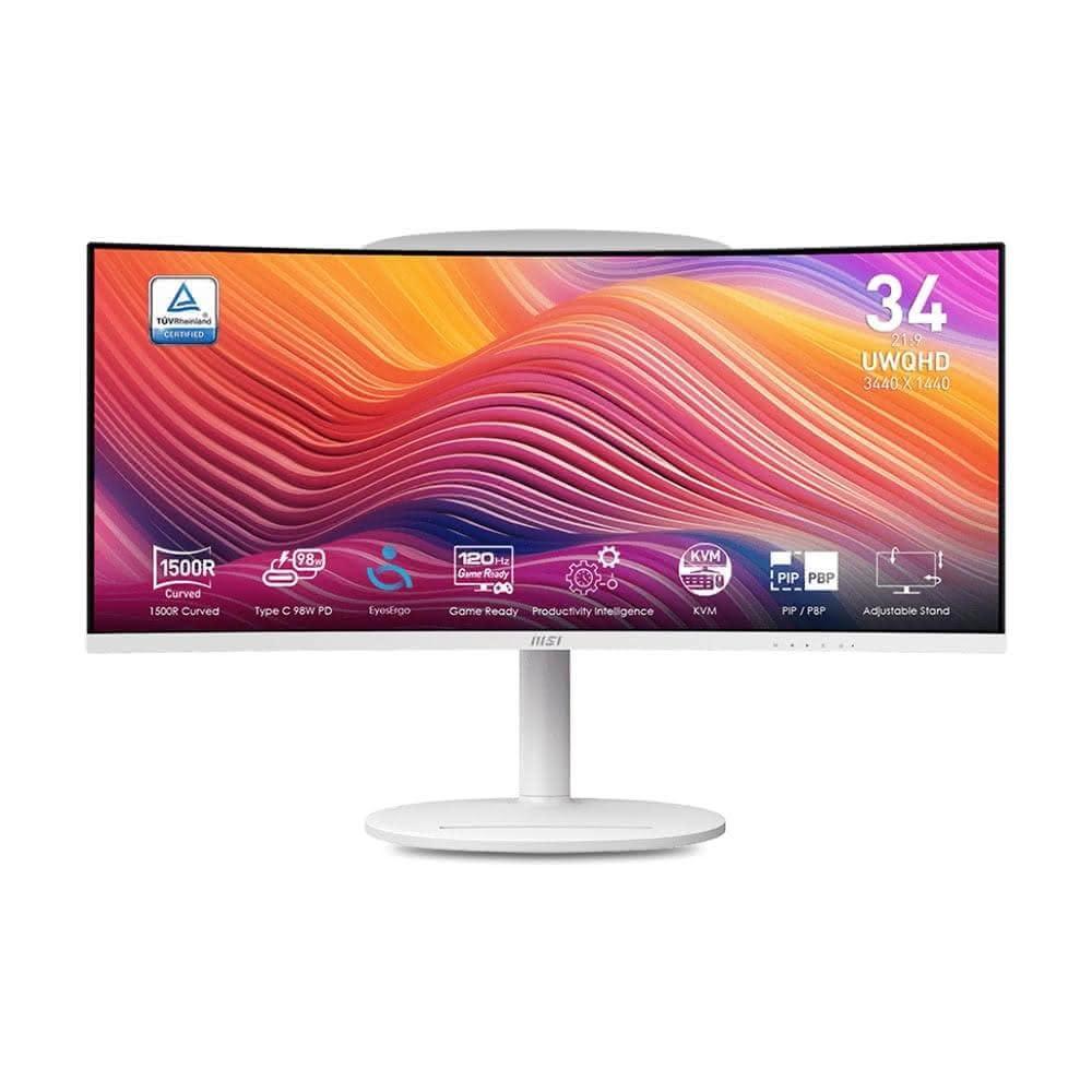【MSI 微星】Modern MD342CQPW  34吋 2K VA 120Hz 曲面美型螢幕 白色(內建喇叭/Type-C)
