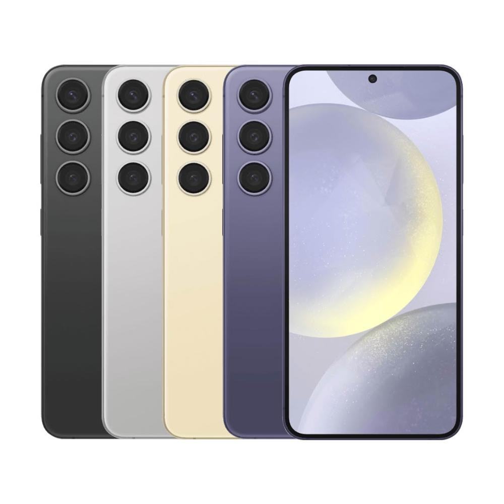 SAMSUNG 三星 Galaxy S24 旗艦智慧型手機，搭載 Snapdragon® 8 Gen 3 for Galaxy 八核心處理器，6.2 吋 FHD+ Dynamic AMOLED 2X 螢幕，提供細膩色彩與流暢體驗。後置 5000 萬畫素主相機 + 1200 萬 + 1000 萬畫素多鏡頭系統，前置 1200 萬畫素自拍鏡頭，支援 4K 視訊錄製。8GB RAM + 512GB 儲存空間，Android 14 作業系統，4000mAh 電池，IP68 防水防塵，雙卡雙待全頻 5G 支援。輕薄設計僅 7.6mm 厚、167g 輕，顏色選擇：玄武黑、鈷藤紫、琥珀黃、雲巖灰。標準配備 C to C 充電線、卡針與快速指南，NCC 認證 CCAK235G0140T0。