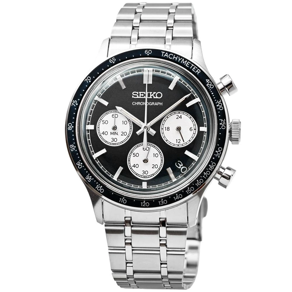 【SEIKO 精工】【柒號本舖】SEIKO精工三眼計時賽車鋼帶錶 -黑面 / SBTR055 (SSB479)