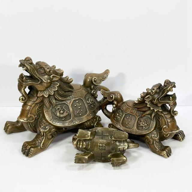 御古齋】黃銅精雕工藝四神獸龍龜背刻四聖獸招財納福辟邪化煞繁榮昌盛鎮