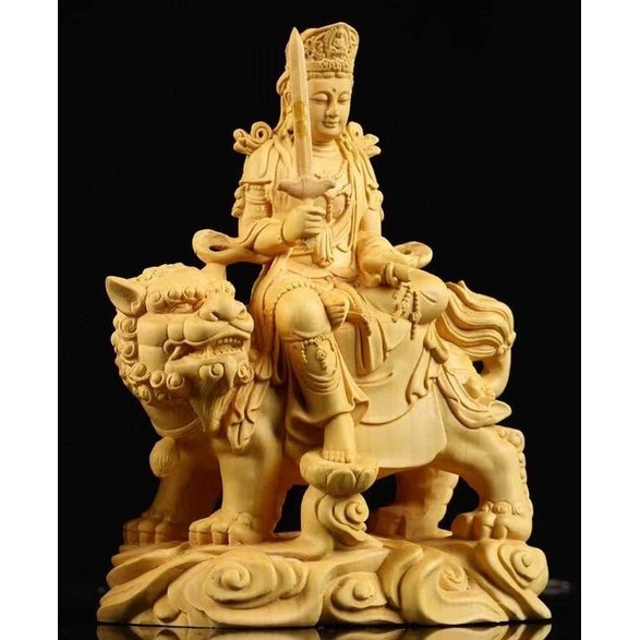普賢菩薩 文殊菩薩 木彫り 仏像 佛山軒- 南海観音三尊 10㎝高細密 文殊 