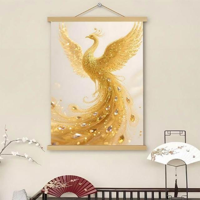 免運出貨🔥可貨到付款🔥金鳳凰捲軸掛畫玄關客廳書房掛畵油畫佈掛軸畫掛