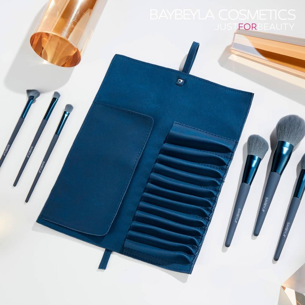 BAYBEYLA 貝貝拉 煙燻藍12孔麂皮刷具包 ( 刷具包 工具包 筆袋 捲包 刷包 化妝刷收納 刷具 )