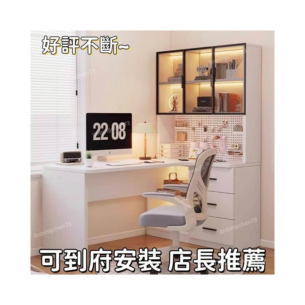 [✨可上門安裝 陞級實木 店長推薦✨]轉角實木書桌書架一體簡易書櫃學生臥室家用辦公寫字電腦桌桌子 AALQ