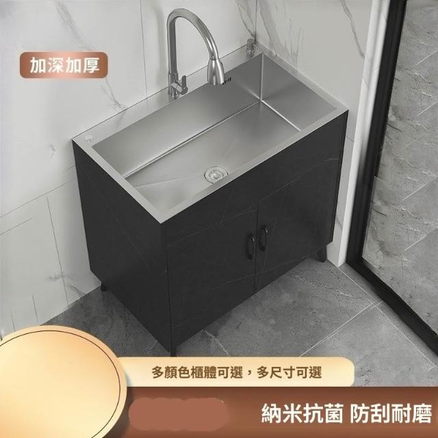 簡易櫥櫃 不銹鋼洗碗池 廚房洗菜盆 一體櫃單水槽 雙水槽 家用落地洗碗櫃 立式工作臺 防水防銹加厚 流理臺 收納櫃