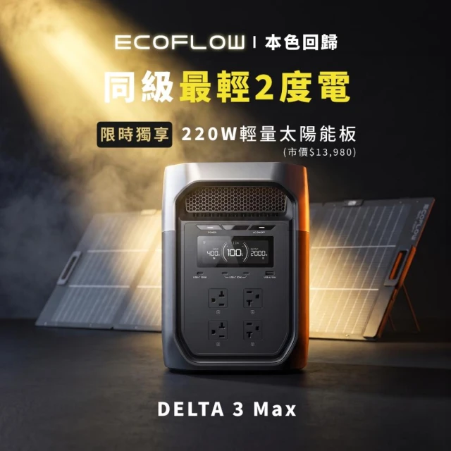 【ECOFLOW】Delta 3 Max  2400W儲能電源 加贈收納包+220W雙面太陽能板