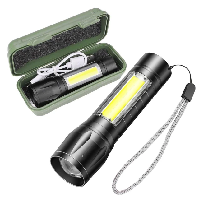 【咪咪購物】cob手電筒(附收納盒) 變焦手電筒 伸縮手電筒 手電筒 強光 usb 充電 充電手電筒 迷你手電筒 多功能手電筒
