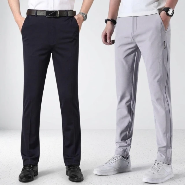 【阿堯的店】買一送一 夏季冰絲薄款休閒褲 涼感長褲 男生修身冰感褲 超彈力西裝褲 88熱銷 商務長褲 【1063】