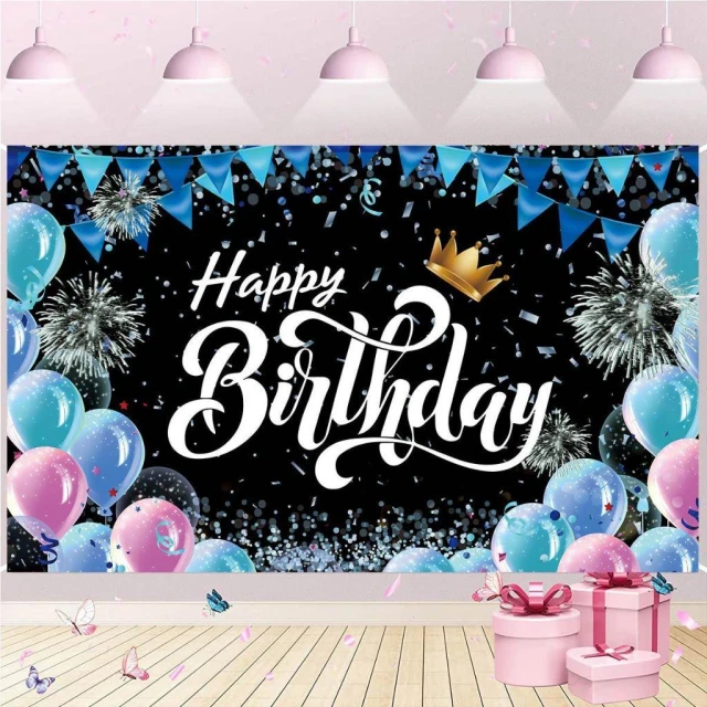 韓風金色黑藍生日背景布 生日佈置 生日掛布 母親節 亞馬遜 背景牆掛布掛旗 質感黑金  ins風掛布 房間佈置
