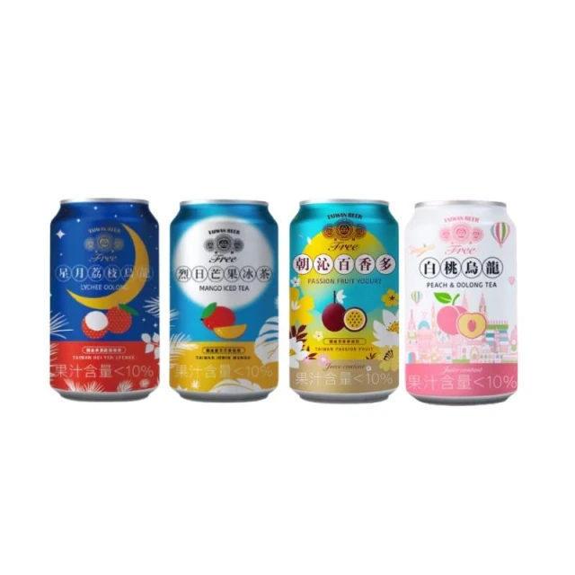 【台酒】金牌FREE啤酒風味飲料-星月荔枝烏龍/烈日芒果冰茶/朝沁百香多/白桃烏龍-6入組(無酒精啤酒)