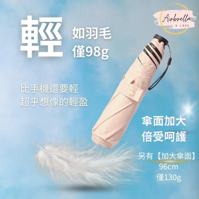 【Airbrella 羽之戀】日本 98g 極輕 羽毛傘 6骨 碳纖維 炫彩 清新單色 防曬 UV 陽傘 雨傘 口袋傘 出國 登山 爬山